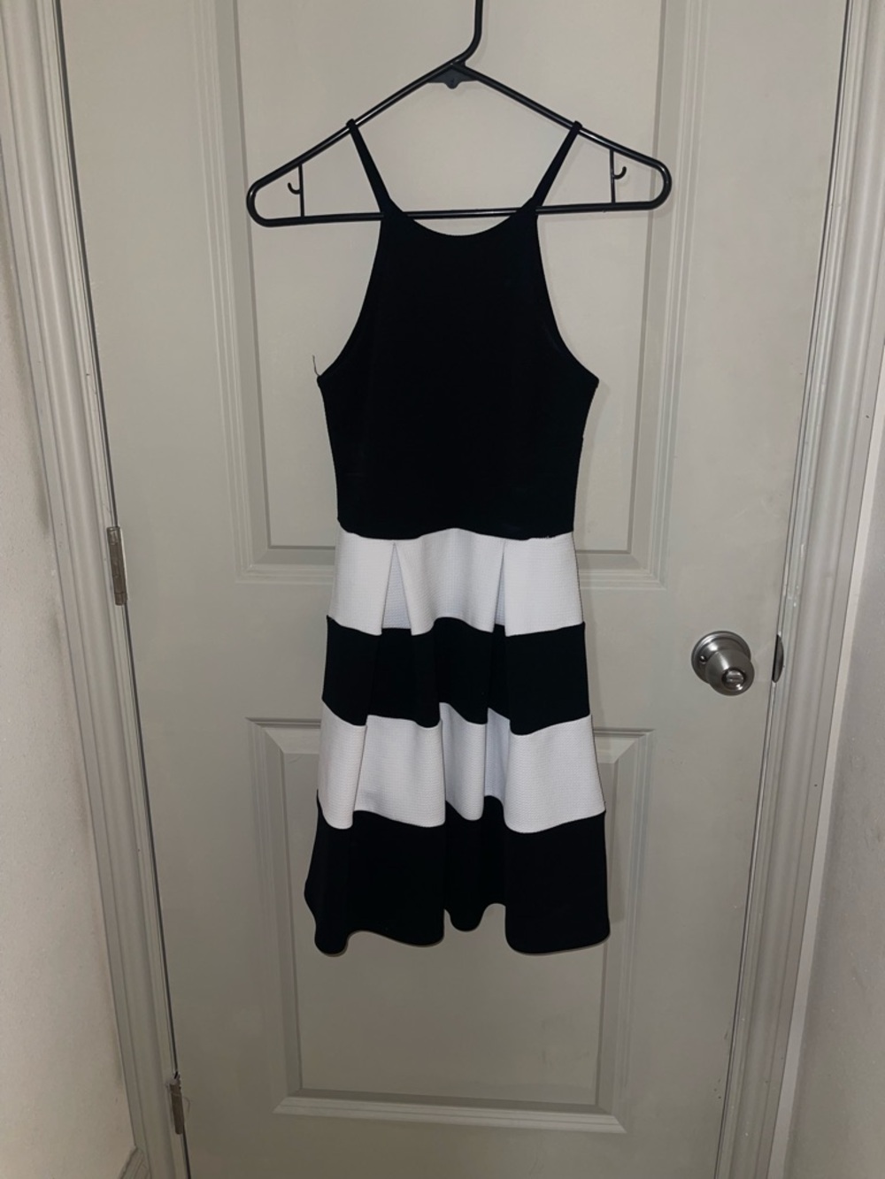 Soprano Black and White Striped Fit & Flare Dress